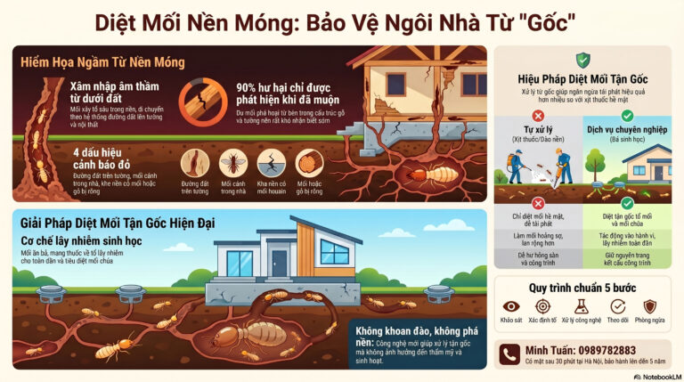 Diệt mối nền móng: Giải pháp bảo vệ công trình từ gốc, ngăn mối phá hoại lâu dài