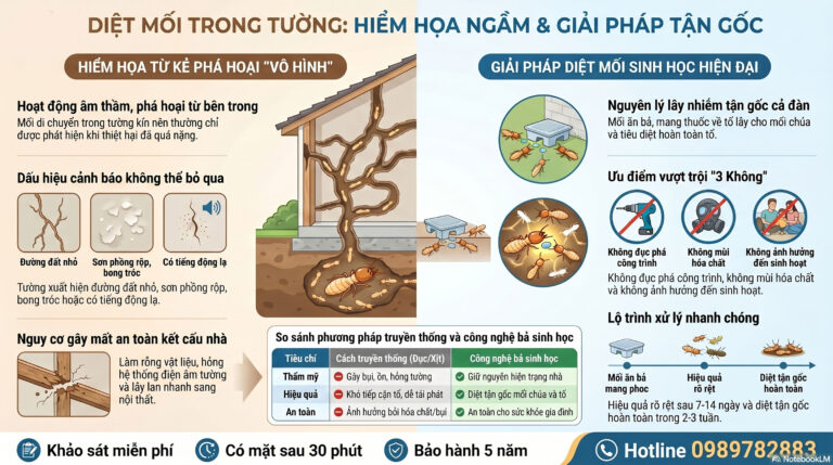 Diệt mối trong tường: Giải pháp xử lý tận gốc không cần đục phá công trình