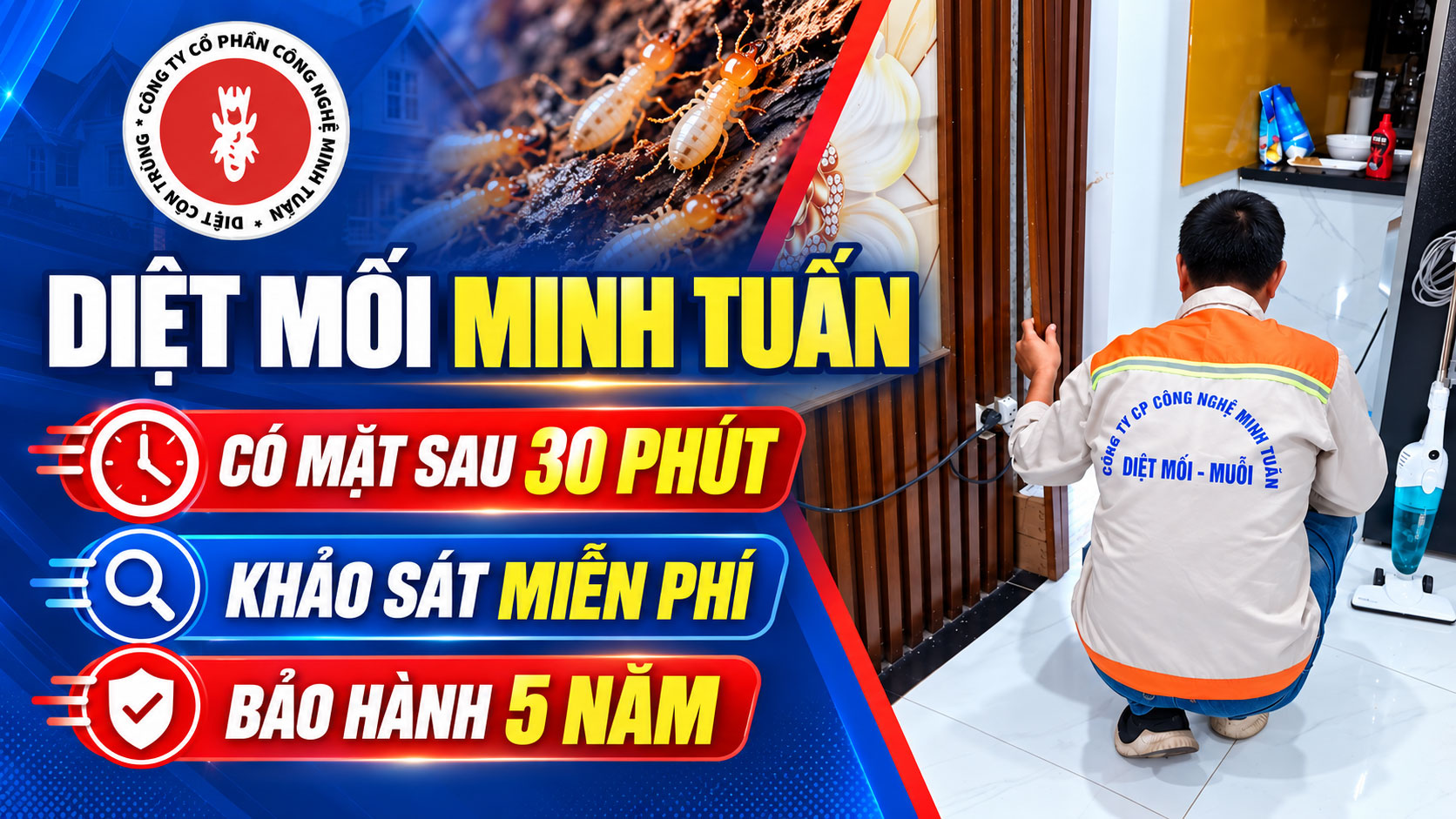 Dịch vụ diệt mối giá rẻ tận gốc tại Hà Nội của Minh Tuấn, có mặt sau 30 phút, bảo hành 5 năm