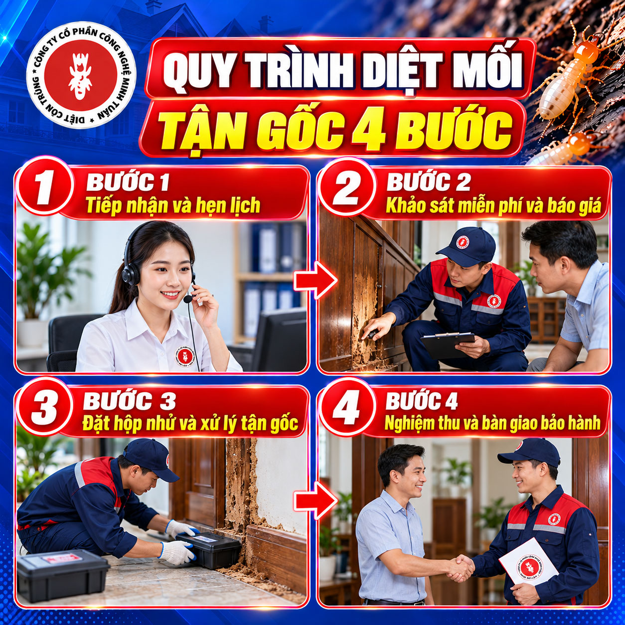 Quy trình diệt mối tận gốc 4 bước của Minh Tuấn